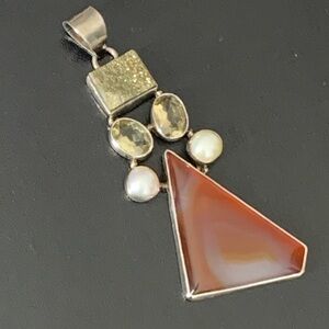 Vintage Multi Gemstone in 925 Sterling Silver Pendant